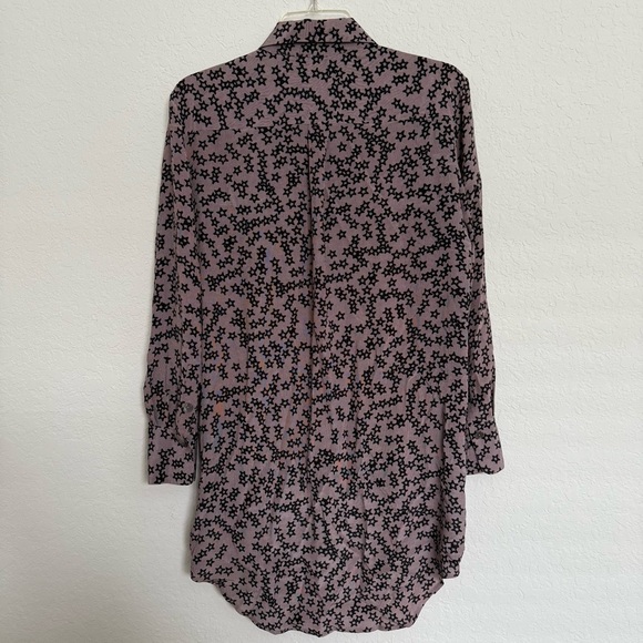 Equipment Taupe Silk Star Print Mini Shirt Dress Size S Long Sleeve Button Up - Picture 3 of 10